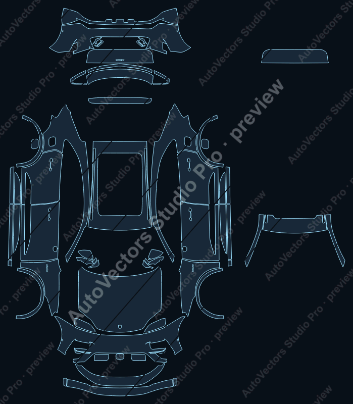 Porsche Macan Electric Turbo 2024 precut PPF pattern – watermarked preview from the cutting software