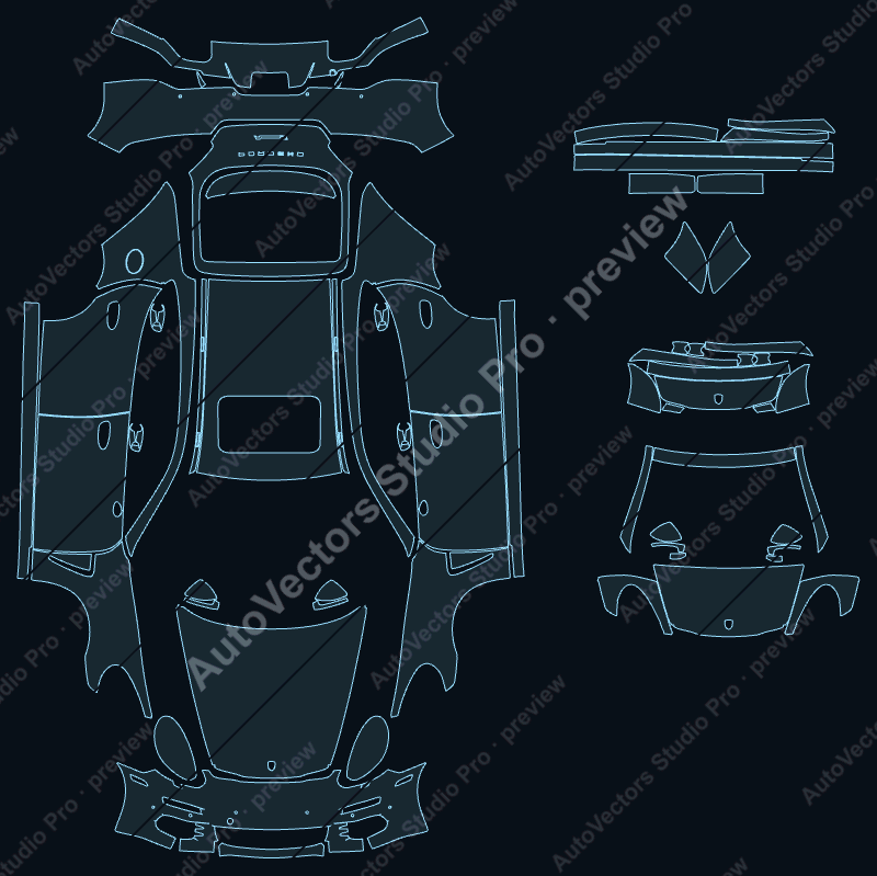 Porsche Panamera 970 Facelift 2013 sedan precut PPF pattern – watermarked preview from the cutting software