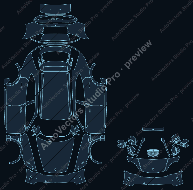 Porsche Taycan 4 Cross Turismo J1 2024 wagon precut PPF pattern – watermarked preview from the cutting software