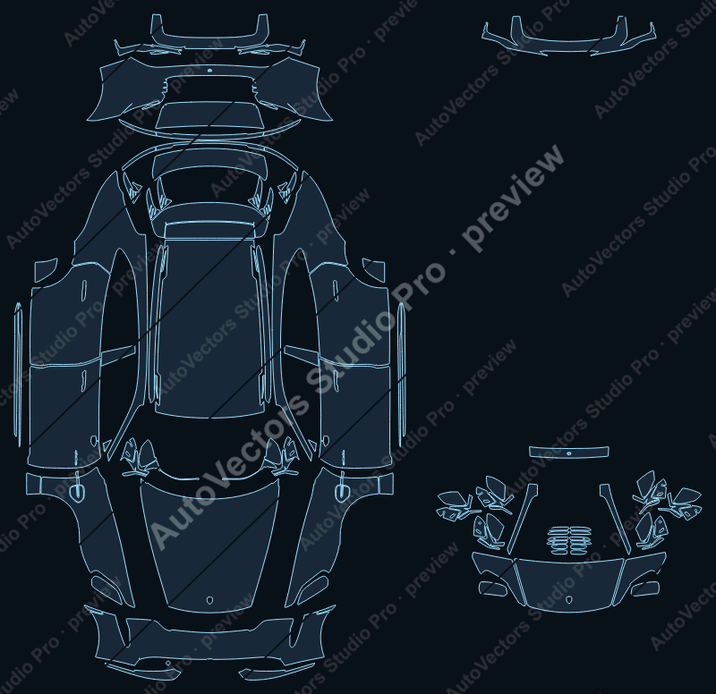 Porsche Taycan 4S J1 2024 sport turismo precut PPF pattern – watermarked preview from the cutting software