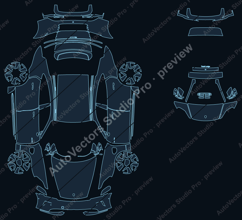 Porsche Taycan 4S J1 2024 sedan precut PPF pattern – watermarked preview from the cutting software