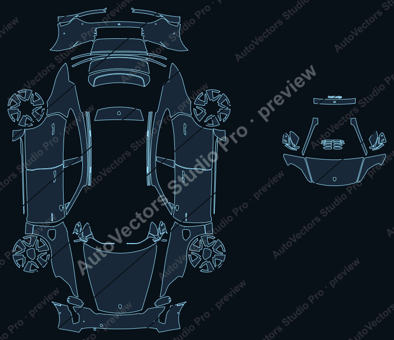 Porsche Taycan 4S SportDesign Pkg 2020 sedan precut PPF pattern – watermarked preview from the cutting software
