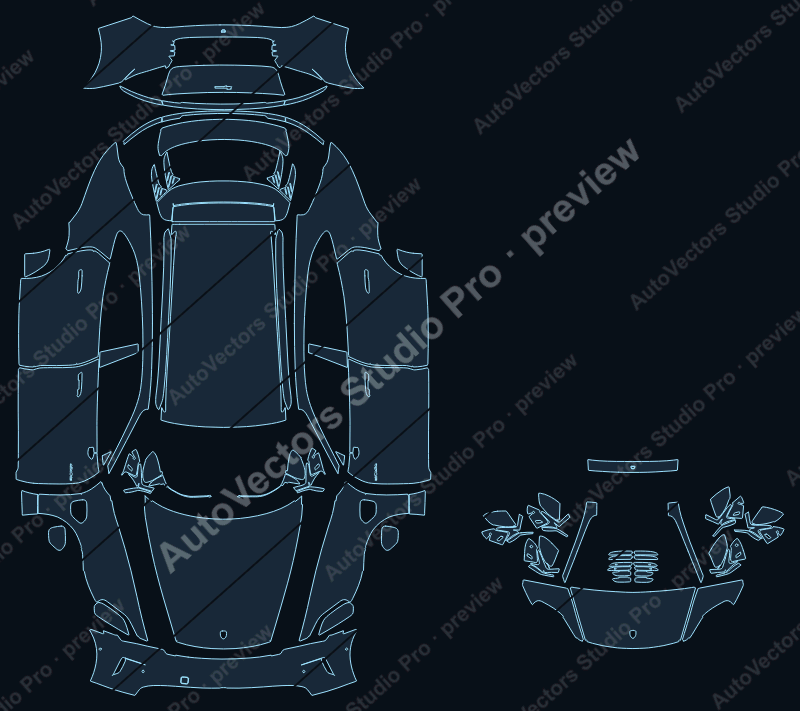 Porsche Taycan Base J1 2024 sport turismo precut PPF pattern – watermarked preview from the cutting software