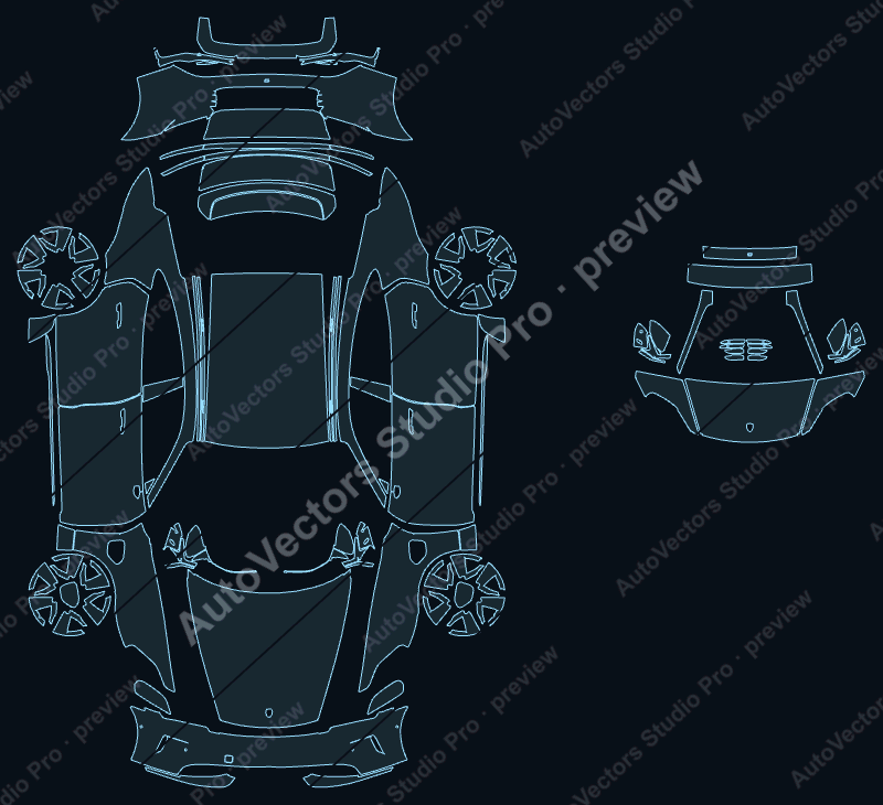 Porsche Taycan Base J1 2024 sedan precut PPF pattern – watermarked preview from the cutting software