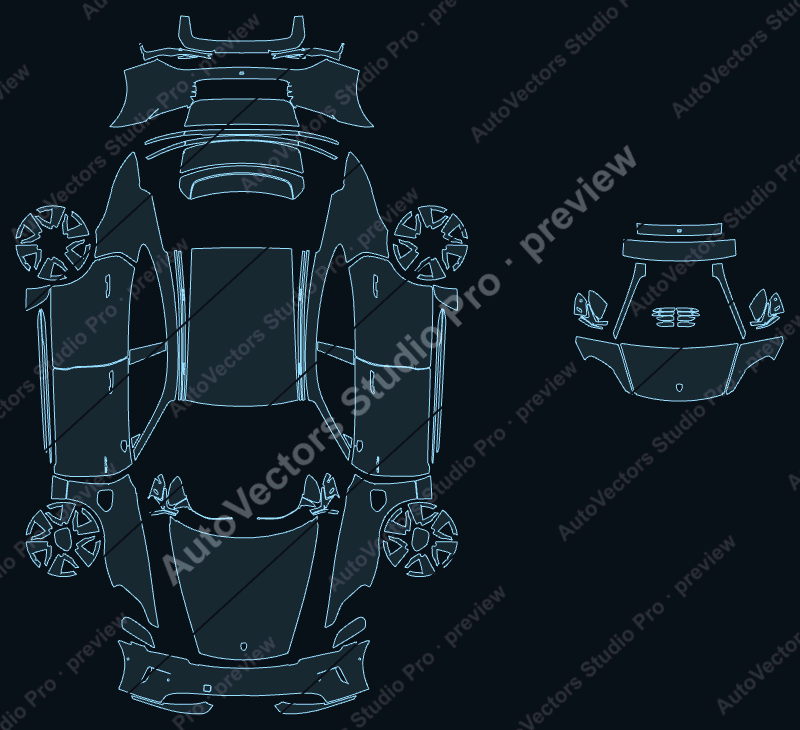 Porsche Taycan Base J1 V2 2024 sedan precut PPF pattern – watermarked preview from the cutting software