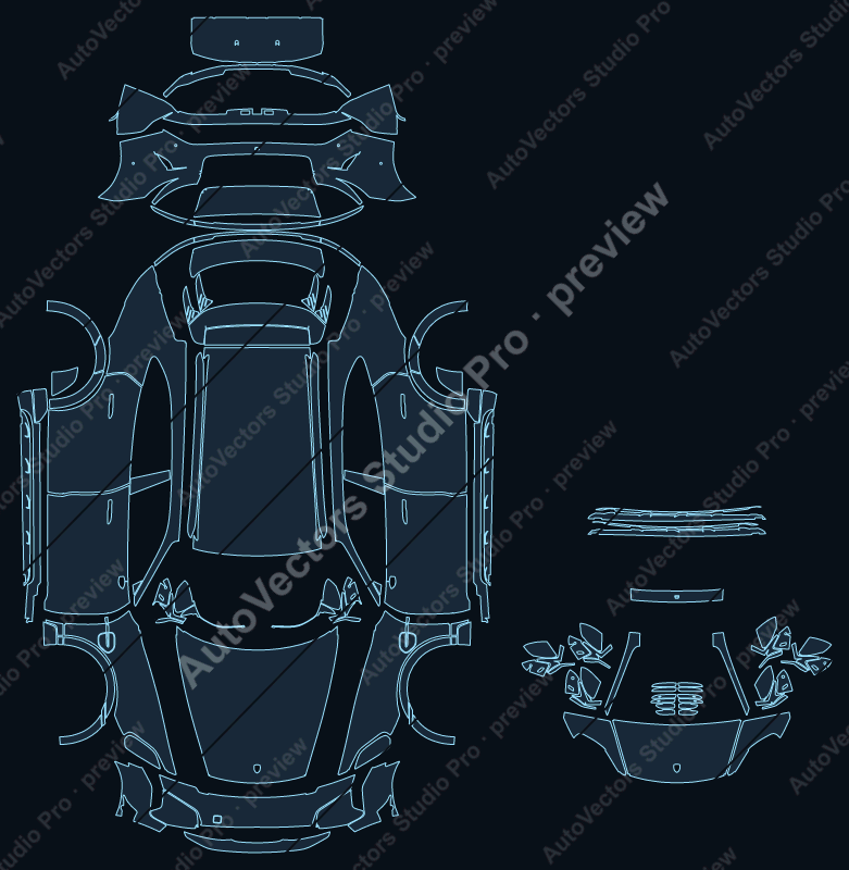 Porsche Taycan Cross Turismo Base J1 2024 wagon precut PPF pattern – watermarked preview from the cutting software