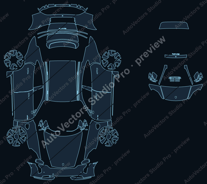 Porsche Taycan GTS Turbo S Turbo 2021 sedan precut PPF pattern – watermarked preview from the cutting software