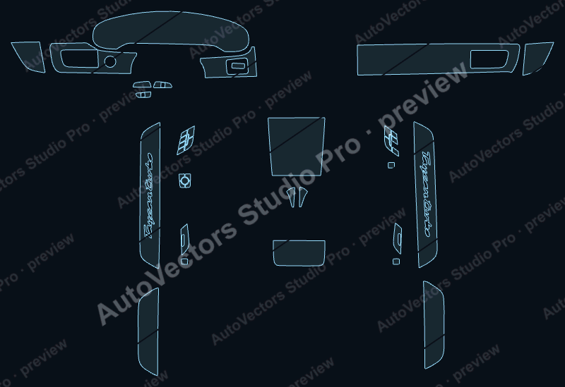 Porsche Taycan Turbo 2019 precut interior protection film pattern – watermarked preview from the cutting software