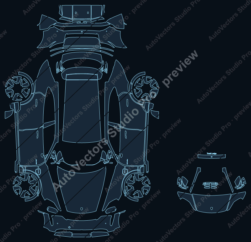 Porsche Taycan Turbo Cross Turismo 2021 wagon precut PPF pattern – watermarked preview from the cutting software