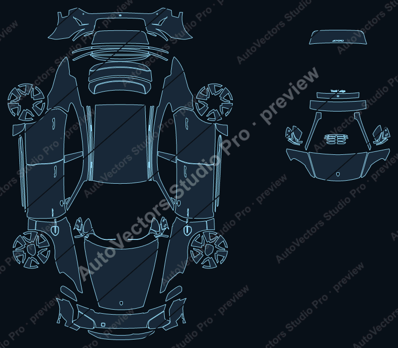 Porsche Taycan Turbo GT J1 2024 sedan precut PPF pattern – watermarked preview from the cutting software