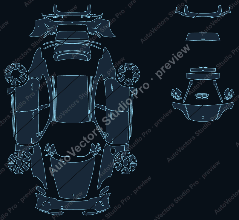 Porsche Taycan Turbo S J1 2024 sedan precut PPF pattern – watermarked preview from the cutting software