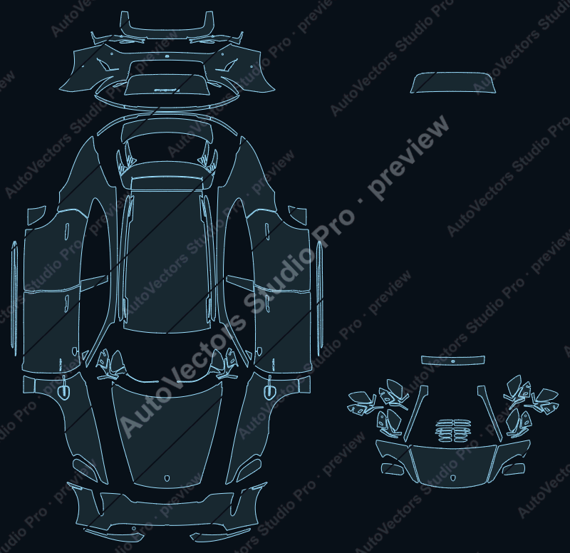 Porsche Taycan Turbo S J1 2024 sport turismo precut PPF pattern – watermarked preview from the cutting software