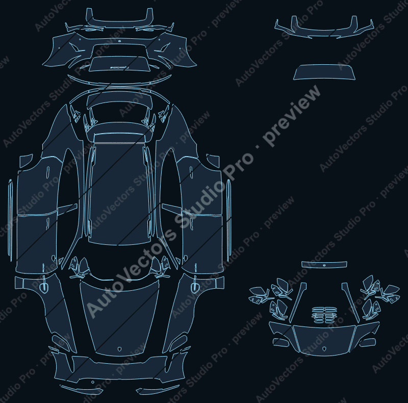 Porsche Taycan Turbo S J1 2024 sport turismo precut PPF pattern – watermarked preview from the cutting software
