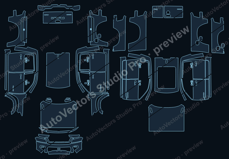 Ram 1500 LaRamie 2025 precut PPF pattern – watermarked preview from the cutting software
