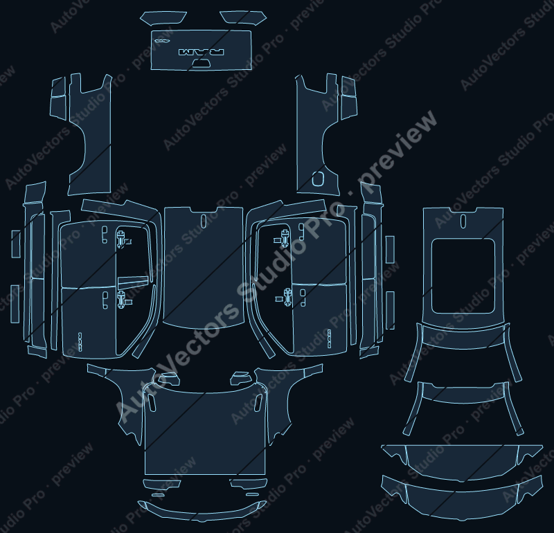 Ram 1500 Warlock 2025 precut PPF pattern – watermarked preview from the cutting software