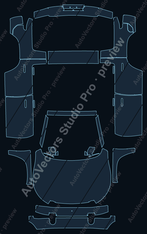 Rivian R2 2026 precut PPF pattern – watermarked preview from the cutting software