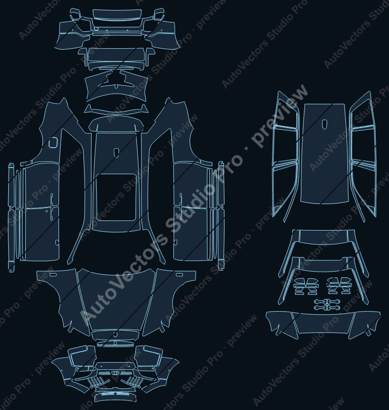 Rolls Royce Cullinan RR31 Black Badge LCI 2025 SUV precut PPF pattern – watermarked preview from the cutting software