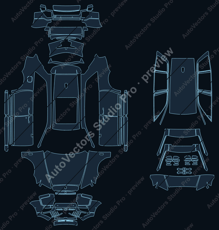 Rolls Royce Cullinan RR31 LCI 2025 SUV precut PPF pattern – watermarked preview from the cutting software