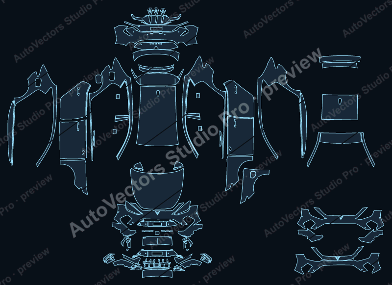 Seat Leon Base 2025 precut PPF pattern – watermarked preview from the cutting software