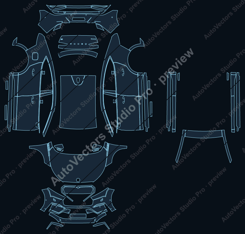 Skoda Enyaq iV 80 2022 coupe precut PPF pattern – watermarked preview from the cutting software