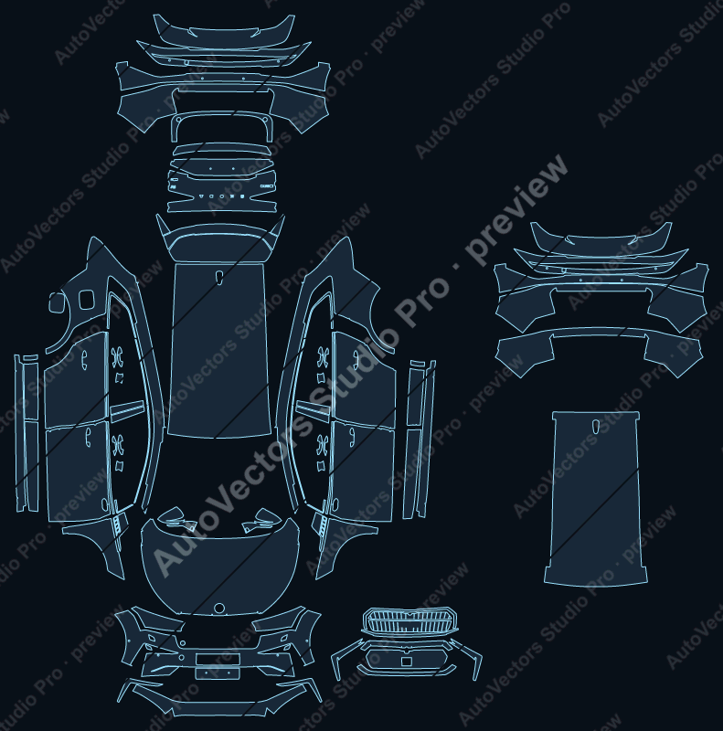 Skoda Enyaq iV Base 2019 precut PPF pattern – watermarked preview from the cutting software