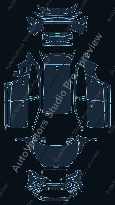 Skoda Enyaq iV RS 2022 precut PPF pattern – watermarked preview from the cutting software
