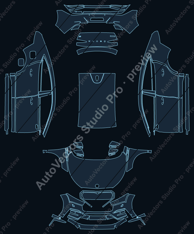 Skoda Enyaq iV VRS 2023 coupe precut PPF pattern – watermarked preview from the cutting software