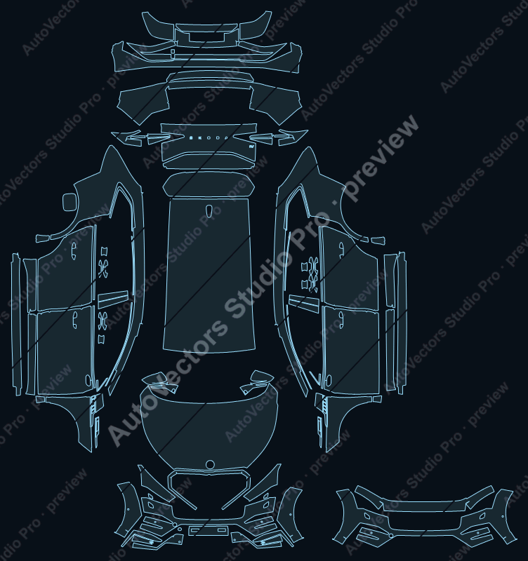 Skoda Enyaq RS iV 2024 SUV precut PPF pattern – watermarked preview from the cutting software