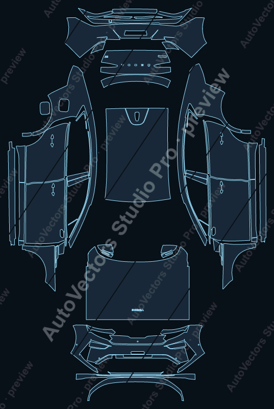 Skoda Enyaq Sportline 2025 coupe precut PPF pattern – watermarked preview from the cutting software