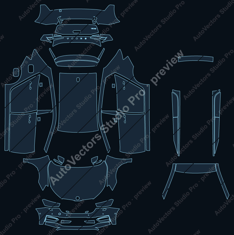 Skoda Fabia SEL 2022 hatchback precut PPF pattern – watermarked preview from the cutting software