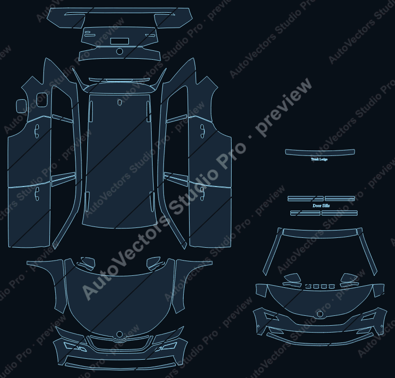 Skoda Kodiaq 2017 precut PPF pattern – watermarked preview from the cutting software