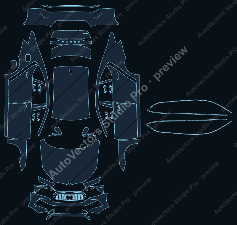 Skoda Octavia RS 2024 sedan precut PPF pattern – watermarked preview from the cutting software