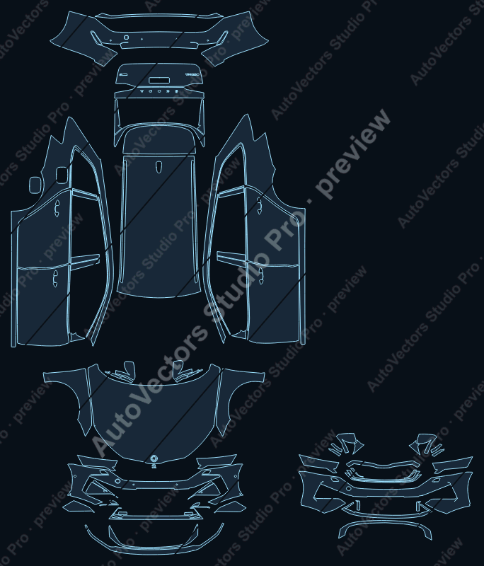 Skoda Octavia VRS 2025 estate precut PPF pattern – watermarked preview from the cutting software