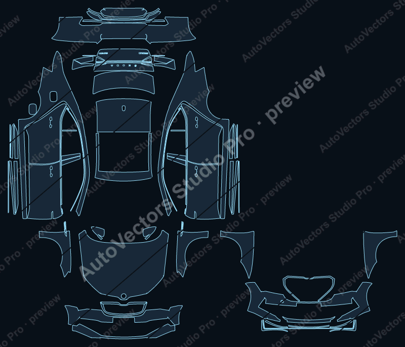Skoda Superb China 2024 hatchback precut PPF pattern – watermarked preview from the cutting software
