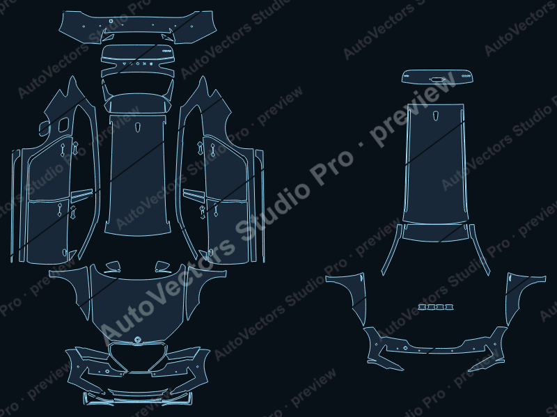 Skoda Superb SE L 2024 estate precut PPF pattern – watermarked preview from the cutting software