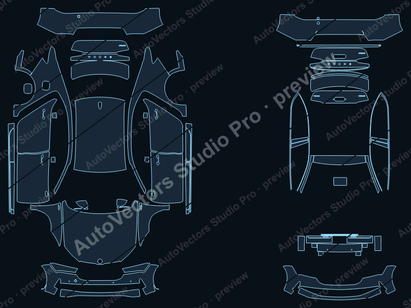 Skoda Superb SE L 2024 hatchback precut PPF pattern – watermarked preview from the cutting software