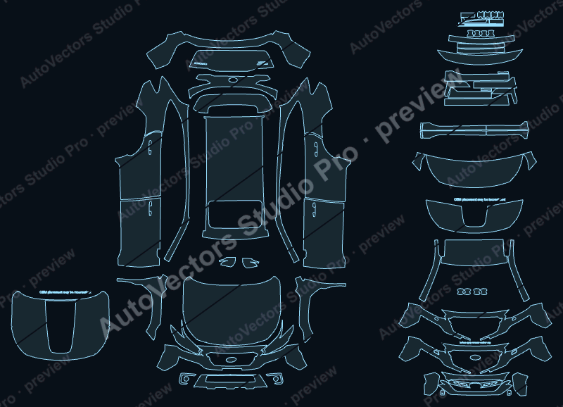 Subaru Outback Base EU 2021 precut PPF pattern – watermarked preview from the cutting software