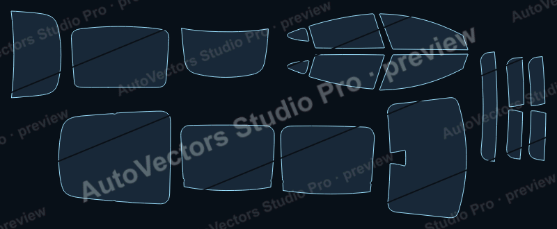 Tesla Model 3 Base 2021 precut window film pattern – watermarked preview from the cutting software