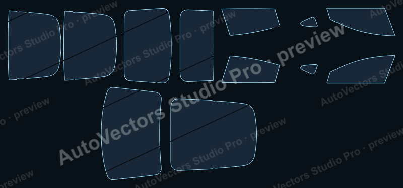 Tesla Model 3 Base 2024 precut window film pattern – watermarked preview from the cutting software