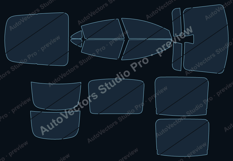 Tesla Model 3 Base V1 2021 precut window film pattern – watermarked preview from the cutting software
