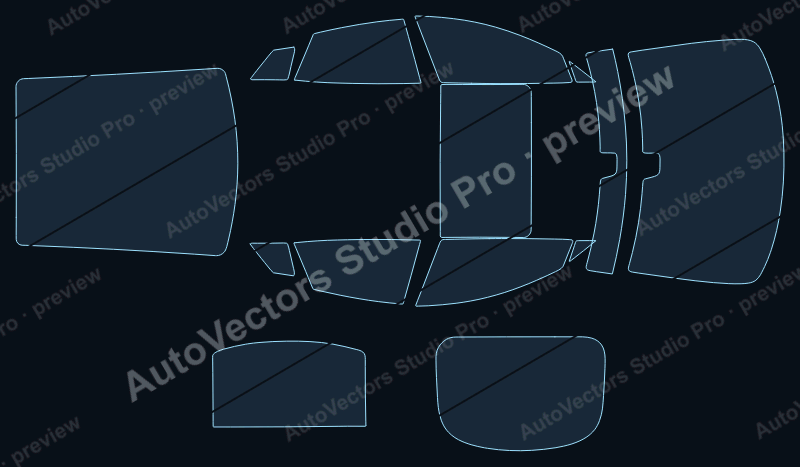 Tesla Model S Base 2012 precut window film pattern – watermarked preview from the cutting software