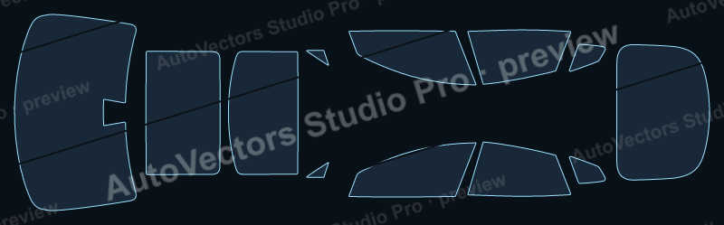 Tesla Model S Base 2023 precut window film pattern – watermarked preview from the cutting software