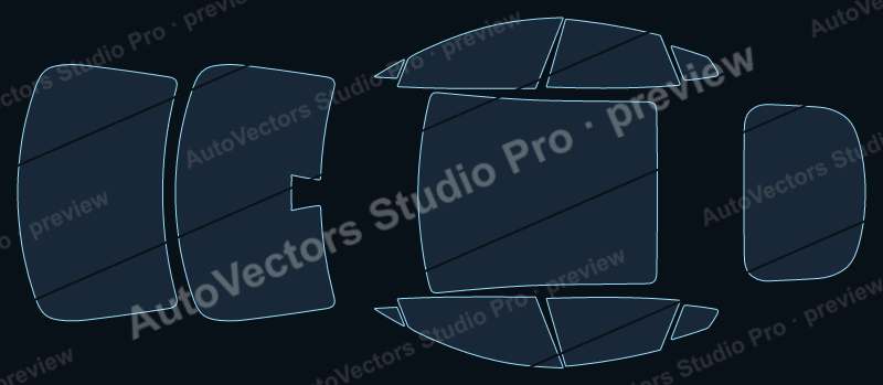 Tesla Model S V2 2023 precut window film pattern – watermarked preview from the cutting software