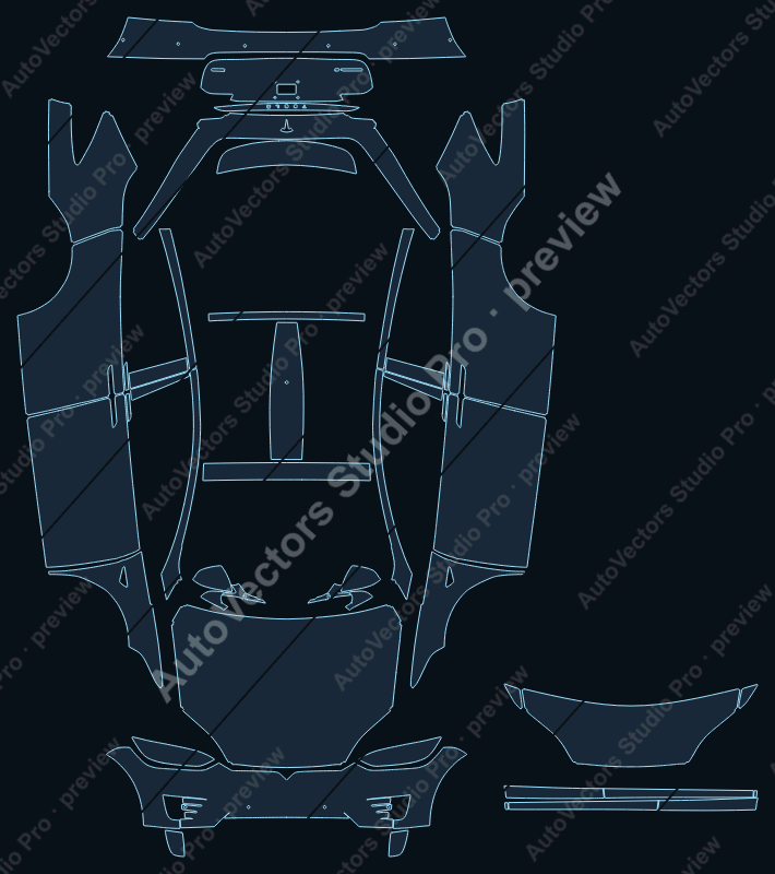 Tesla Model X 2016 SUV full kit precut PPF pattern – watermarked preview from the cutting software