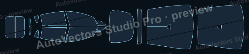 Tesla Model X Base 2024 precut window film pattern – watermarked preview from the cutting software