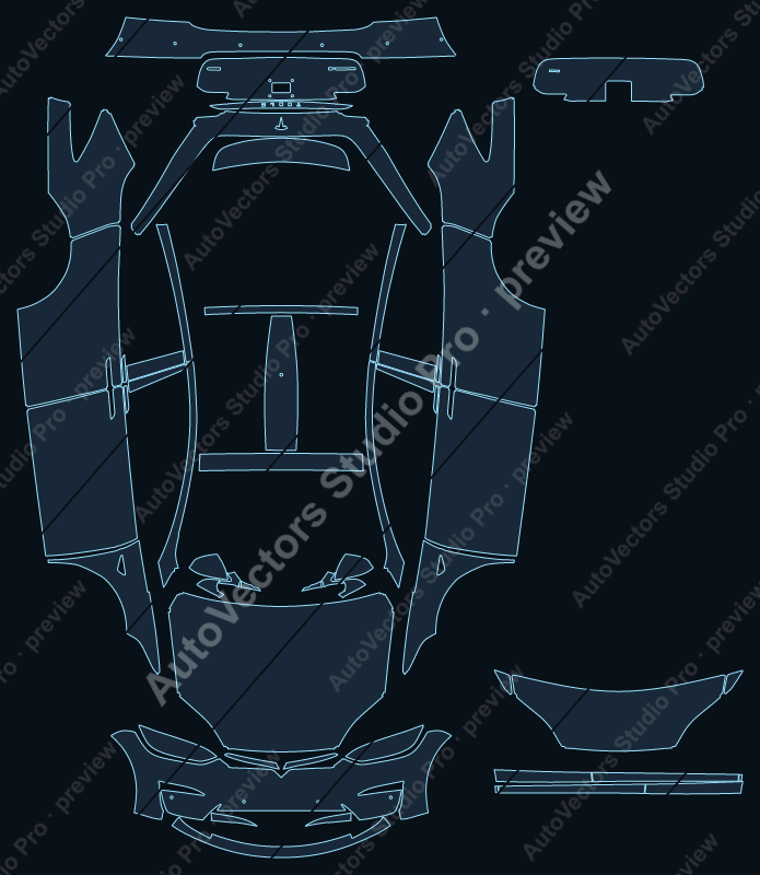 Tesla Model X Base Plaid 2022 SUV full kit precut PPF pattern – watermarked preview from the cutting software