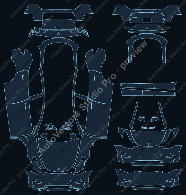 Tesla Model Y Base 2020 full kit precut PPF pattern – watermarked preview from the cutting software