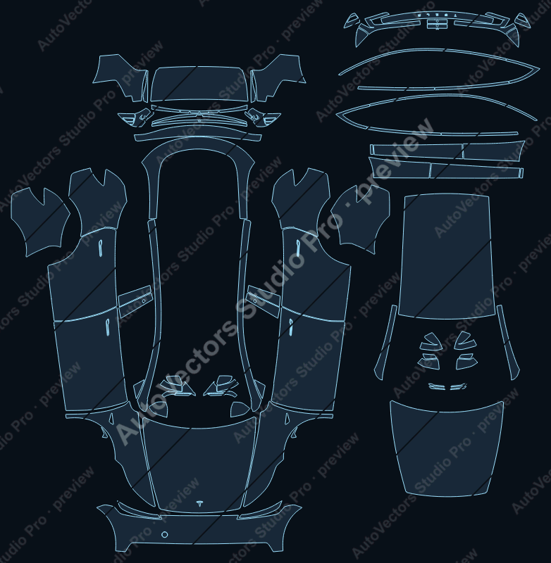 Tesla Model Y Juniper Standard Facelift 2025 SUV precut PPF pattern – watermarked preview from the cutting software