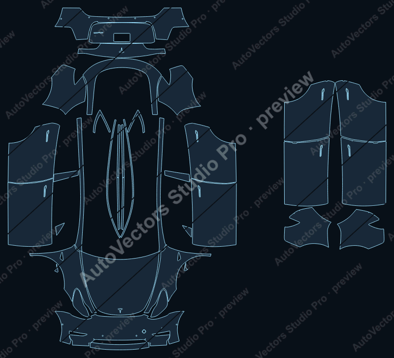 Tesla Model Y V1 2020 SUV precut PPF pattern – watermarked preview from the cutting software