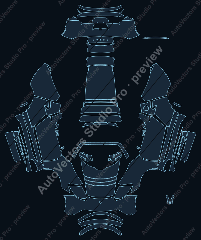 Tesla Roadster Base 2010 roadster full kit precut PPF pattern – watermarked preview from the cutting software